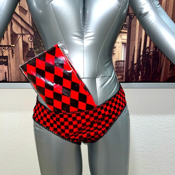 Bow tie strappy back checkered pattern panty & over the knee socks checkered - Picture 1 of 11